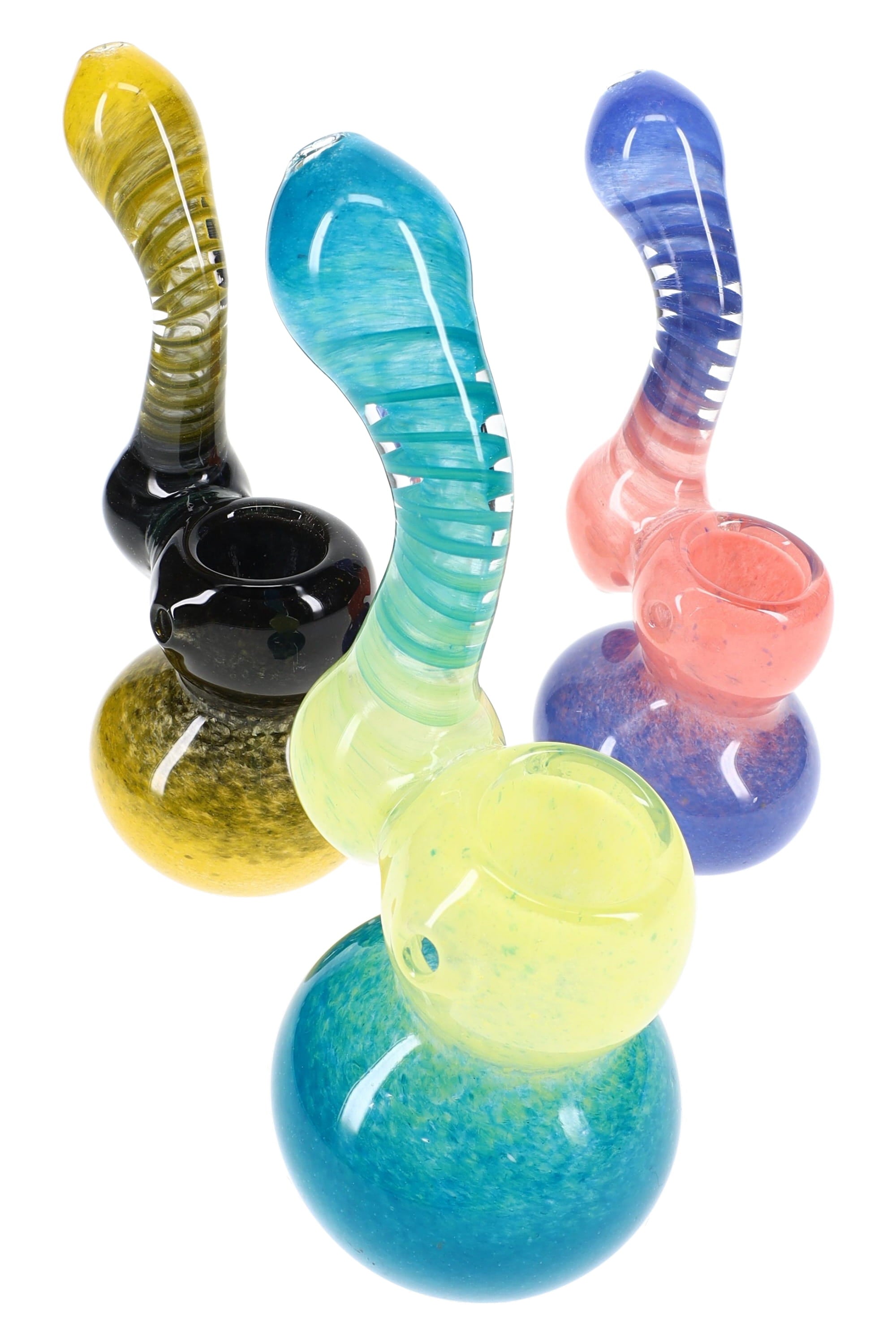 Multicolor Spiral Frit Sherlock Bubbler “Nebula Coil” – 5½″ – Assorted Colors